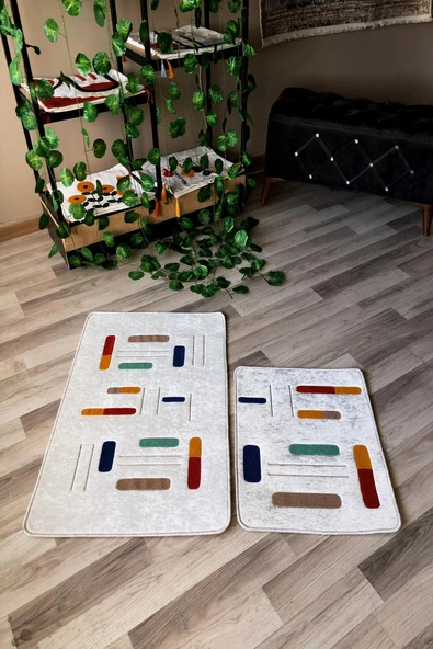 Dijital Baskı Kaymaz Taban Yıkanabilir 2'li Punch Banyo Paspas Takımı PCP004 RENKLİ 60 X 90 - Resim 2