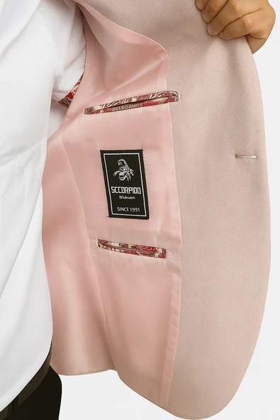 Plus Scorpion Bordo Erkek İtalyan Kesim Blazer Ceket – Kol Yamali, Slim Fit, Şık ve Modern Tasarım - Resim 5