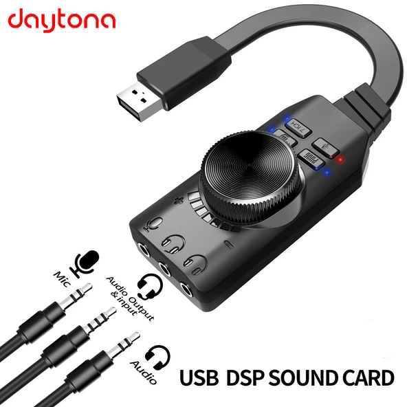 Daytona A4677 USB 2.0 Ses Kartı 7.1 Kanallı PC ve Laptop için PUBG Oyun Harici Ses Kartı 3.5mm - Resim 2