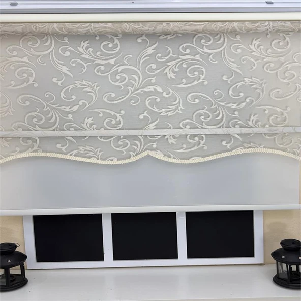 StorBurada Çift Mekanizmalı Bej Tül Ekru Stor Perde STB-133  Bej 190 x 200 - Resim 3