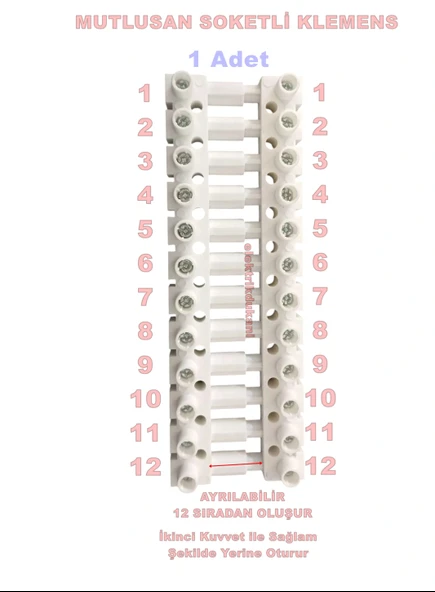 MUTLUSAN 2.5-4mm 12li Geçmeli Plastik Sıra Klemens Beyaz 850?C Alev Yaymayan H.F. - 2
