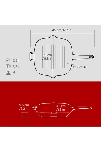 Lava LV P GT 2626 K0 R Demir Izgara Tava 26x26cm Kırmızı - Resim 5