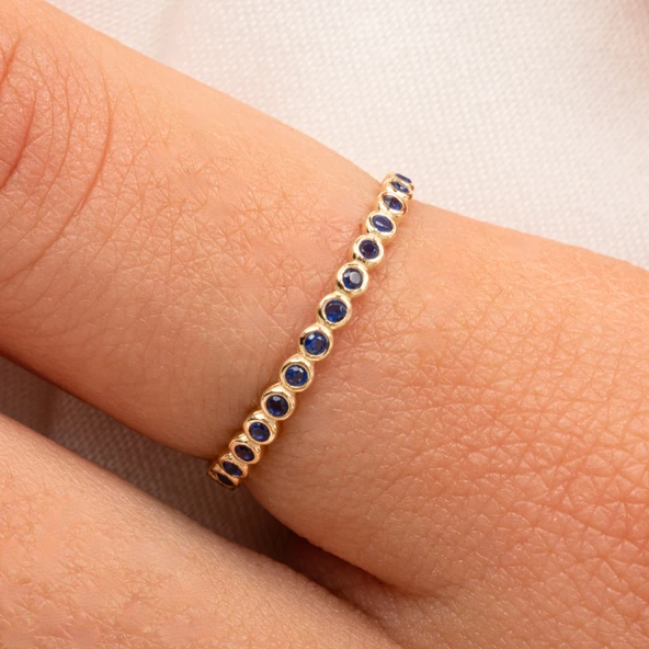 Gümüş Yüzük - 0.30 Karat Safir Taşlı Yarım Tur 925 Ayar Hediye Gümüş Yüzük - Resim 3