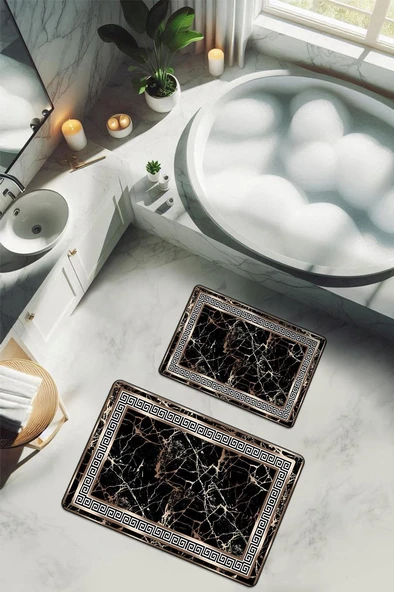 Yıkanabilir Kaymaz Tabanlı Modern Desenli 2'li Banyo Paspas Takımı BPS0002 RENKLİ 60 X 90 ürün görseli 1