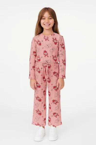 KIZ ÇOCUK PİJAMA ALTI BELİ LASTİKLİ TAVŞAN BASKILI - Resim 10