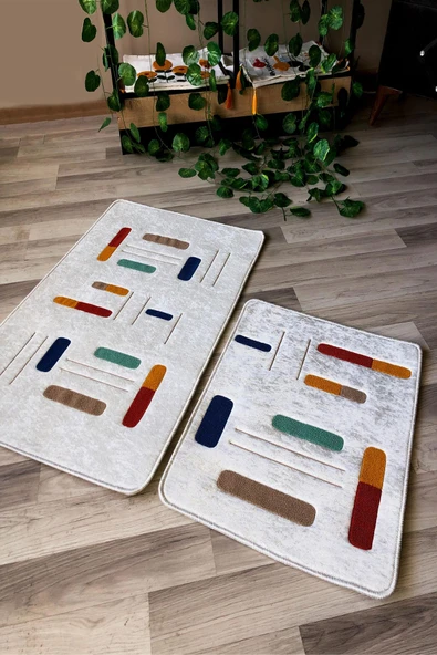 Dijital Baskı Kaymaz Taban Yıkanabilir 2'li Punch Banyo Paspas Takımı PCP004 RENKLİ 60 X 90 ürün görseli 1