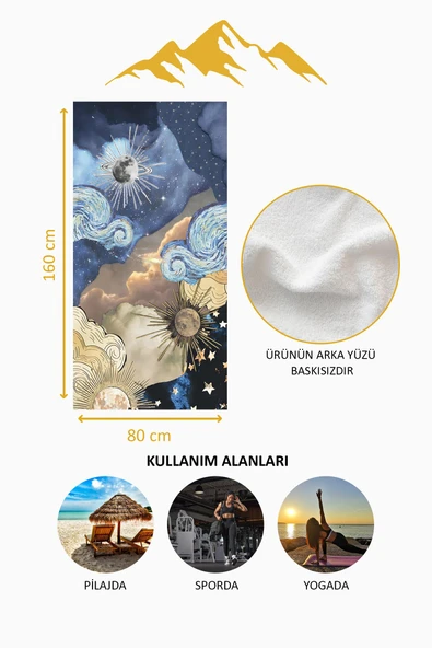 Dijital Baskı Plaj Deniz Havlusu Modern Desenli Peştamal (80X160 cm) HVL0057 RENKLİ 80 X 160 - Resim 4