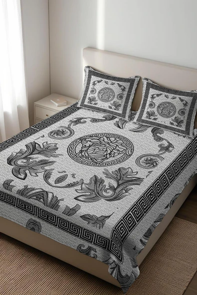 Parlak Kadife Kumaş Kapitoneli Çift Kişilik Yatak Örtüsü Seti (3 Parça) CKY0010 RENKLİ 240 X 260 ürün görseli