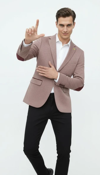 Plus Scorpion Bordo Erkek İtalyan Kesim Blazer Ceket – Kol Yamali, Slim Fit, Şık ve Modern Tasarım - Resim 6