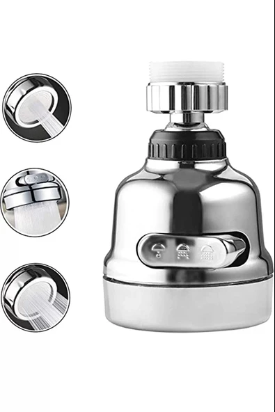 Krom 3 Fonksiyonlu Mutfak Lavabo Başlığı 360 Derece Döner Musluk Ucu - Resim 2