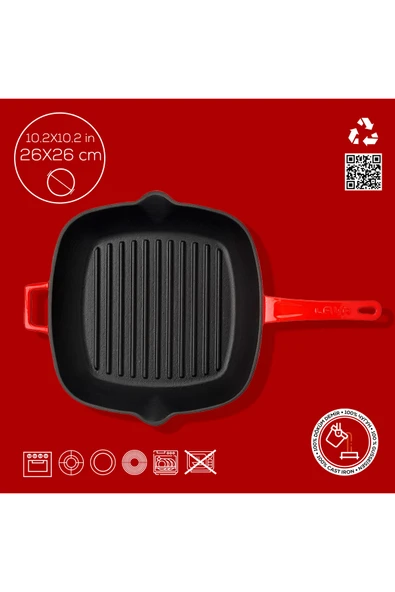Lava LV P GT 2626 K0 R Demir Izgara Tava 26x26cm Kırmızı - Resim 4