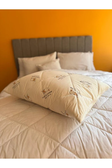 Yüncü Hanım Kuzu Yünü Dolgulu Kapitoneli Yastık Alezi , Doğal Pamuk Kumaş 50x70 cm (2 Adet) - 4