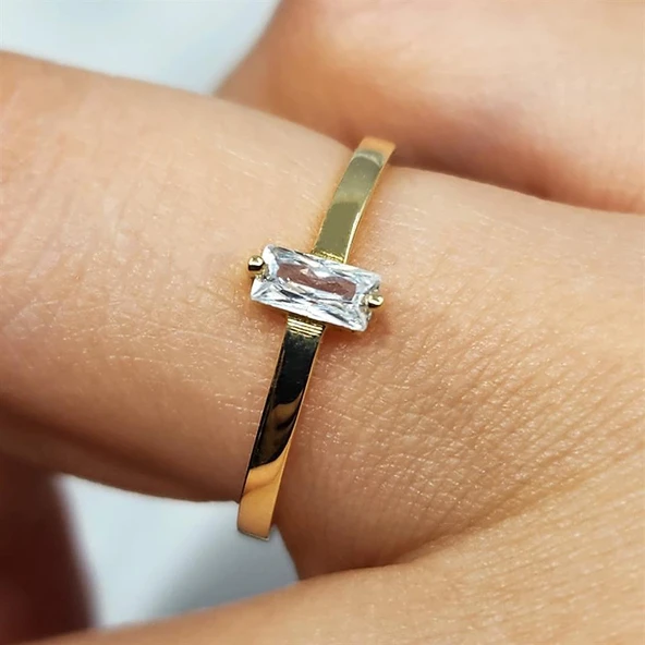 Gümüş Yüzük - Baget Tasarım Signity Swaroski (Zirkon) Taşlı Tek Taş 925 Ayar Gümüş Yüzük - Resim 6