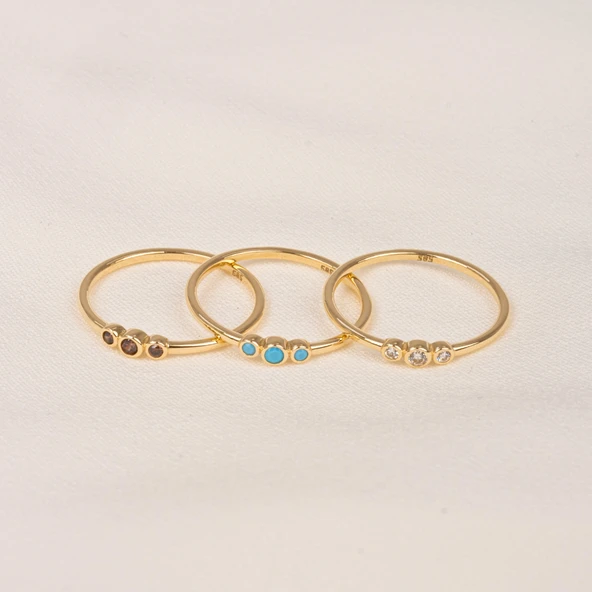 Tria Firuze Evlilik Teklifi Modern-Minimal Tarz Tasarım Hediye-925 Ayar Gündelik Estetik Gümüş Yüzük - 6