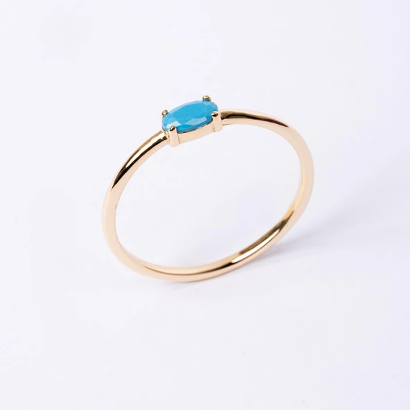 Gümüş Yüzük - 0.50 Karat Oval Sade Minimal Firuze (Turkuaz) 925 Ayar Tektaş Gümüş Yüzük - 4