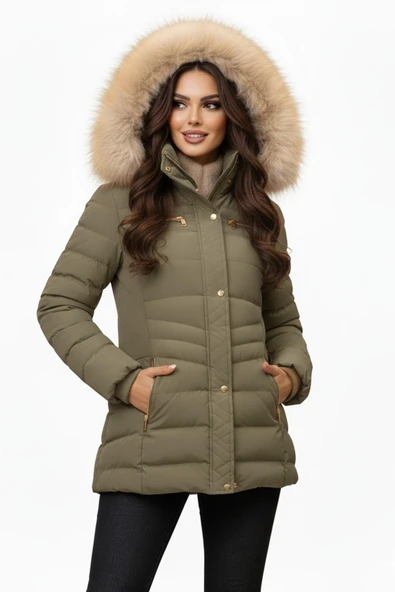 Kadın Spor Kapüşonlu İçi Peluş Mont  M5306 BGL-ST04891 - Resim 5