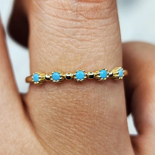 Gümüş Yüzük - Firuze Taşlı Beş Taşlı Minimal Modern Tasarım 925 Ayar Gümüş Yüzük ürün görseli 1