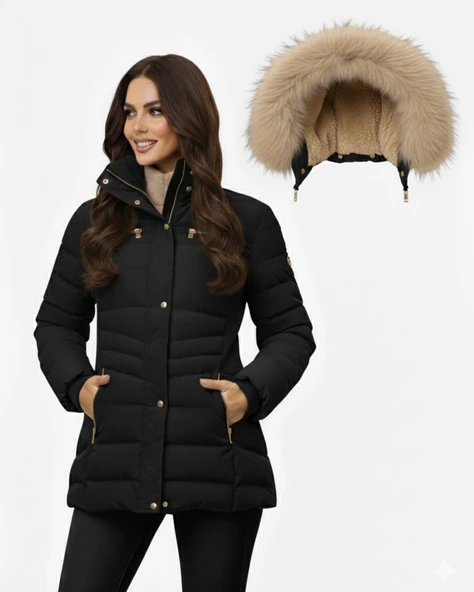 Kadın Spor Kapüşonlu İçi Peluş Mont  M5306 BGL-ST04891 - Resim 8