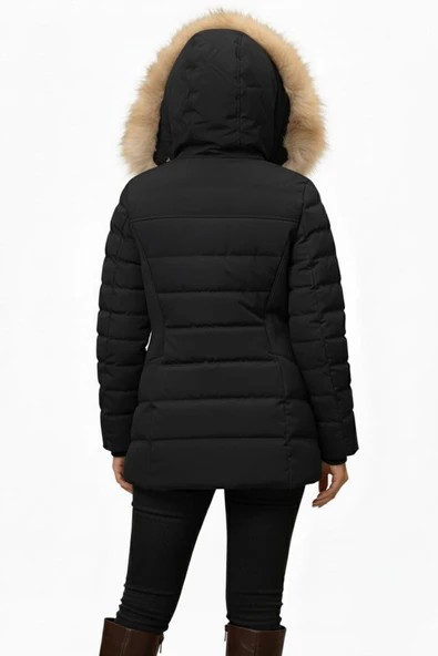 Kadın Spor Kapüşonlu İçi Peluş Mont  M5306 BGL-ST04891 - Resim 10