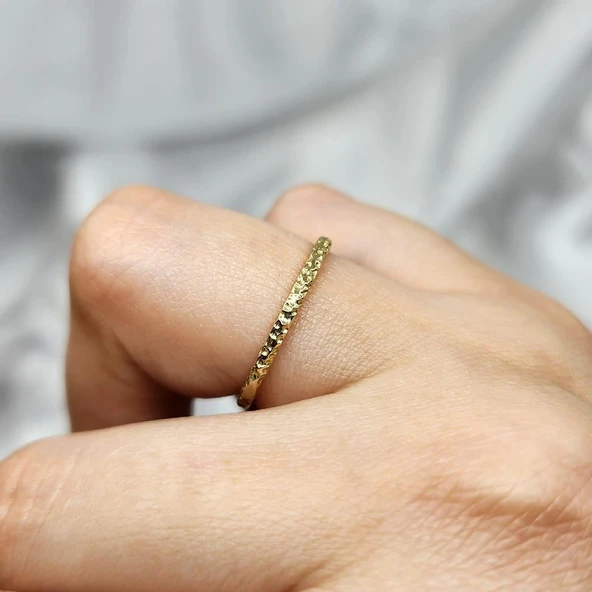 Gümüş Yüzük - Dövülü Model İnce Zarif Tasarım 925 Ayar Gümüş Alyans - 10