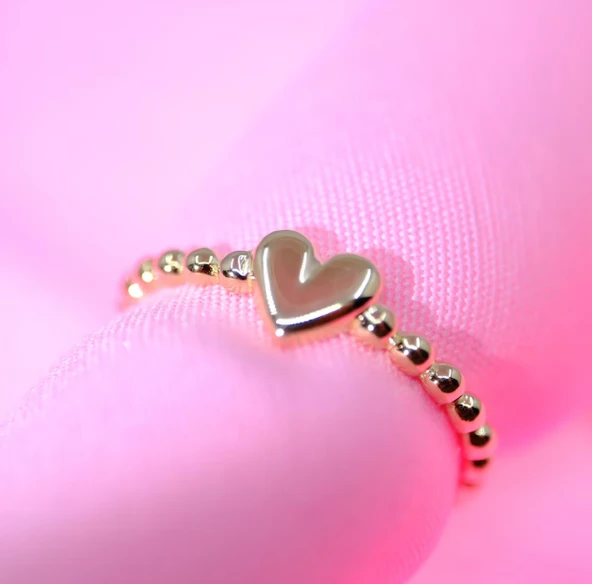 Gümüş Yüzük -  Puantiyeli Kalp Modern Tasarım 925 Ayar Gümüş Bombeli Kadın Yüzük Günlük-Hediyelik - Resim 4