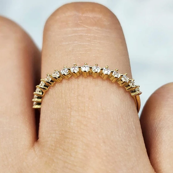 Gümüş Yüzük - Yarım Tur Alyans Zirkon Taşlı 925 Ayar Gümüş Yüzük - 3