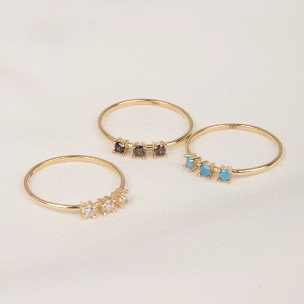 Gümüş Yüzük - Swarovski Tria Taşlı Modern Tasarım 925 Ayar Gümüş Yüzük - 7