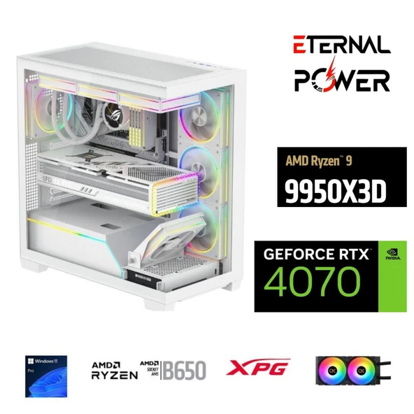 ETERNAL POWER RYZEN 9 9950X3D 32GB DDR5 1TB M.2 RTX 4070 B650 750W 240M ürün görseli 1