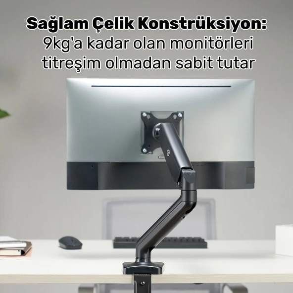 NPO STD46012B Airgrip 17"-32" Ergonomik 360° Amortisörlü VESA Tek Kol Monitör Tutucu - Resim 2