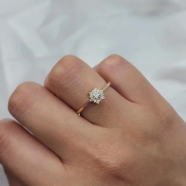 Gümüş Yüzük - Zirkon (Beyaz) Taşlı Gül Evlilik Teklifi Yüzüğü - Hediyelik 925 Ayar Kadın Gümüş Yüzük - 4