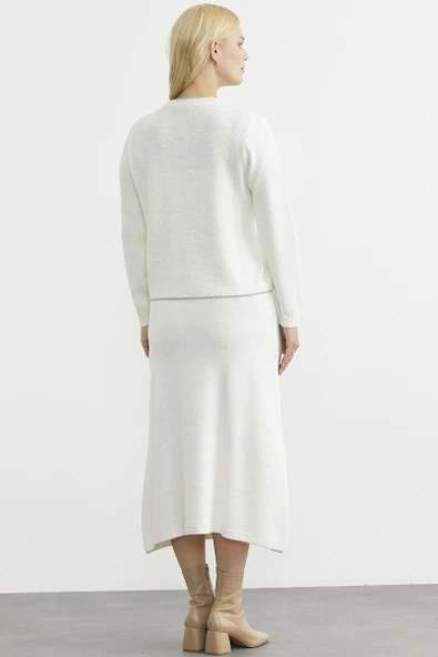 Kloş Etek Hırka Triko Takım - Kemik - 6