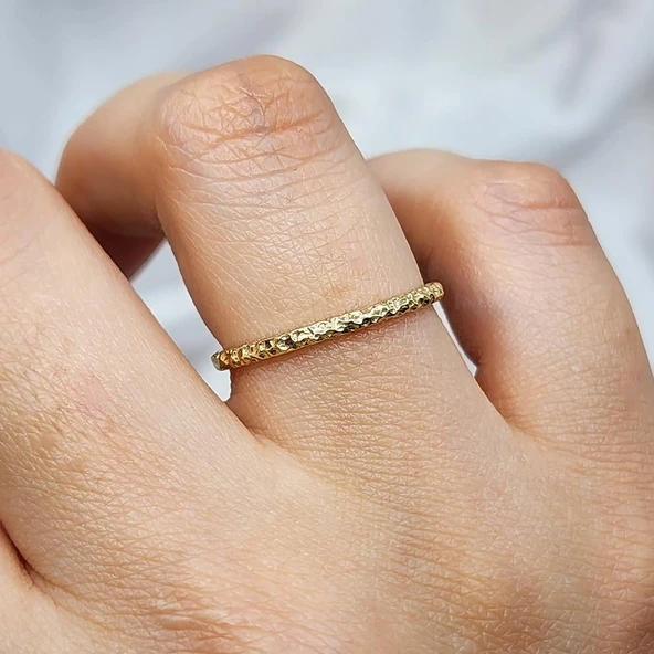 Gümüş Yüzük - Dövülü Model İnce Zarif Tasarım 925 Ayar Gümüş Alyans