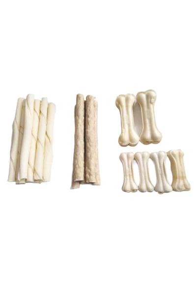 Warf Köpek Kemik Seti> 10x Burgu Çiğneme,5x Kıtır, 6x 2 Boy Kemik Toplam 215 Gr (yenilebilir)