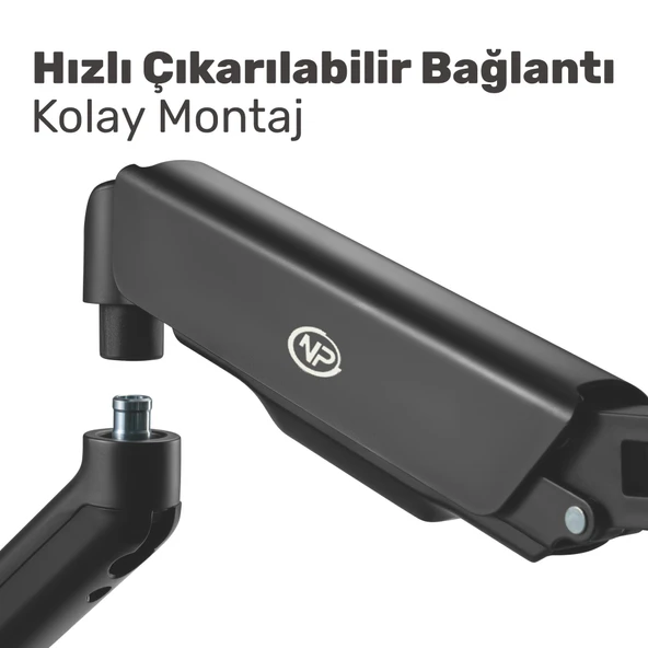 NPO STD46012B Airgrip 17"-32" Ergonomik 360° Amortisörlü VESA Tek Kol Monitör Tutucu - Resim 6