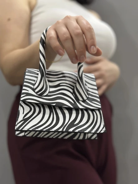 BİÇOMİ luxe siyahbeyaz cilt çanta - Resim 2