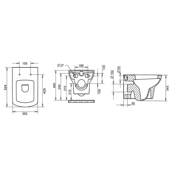 Turavit Plaza Beyaz Kanallı Asma Klozet PLZ1710, Nkp Sedef Yavaş Kapak - 5