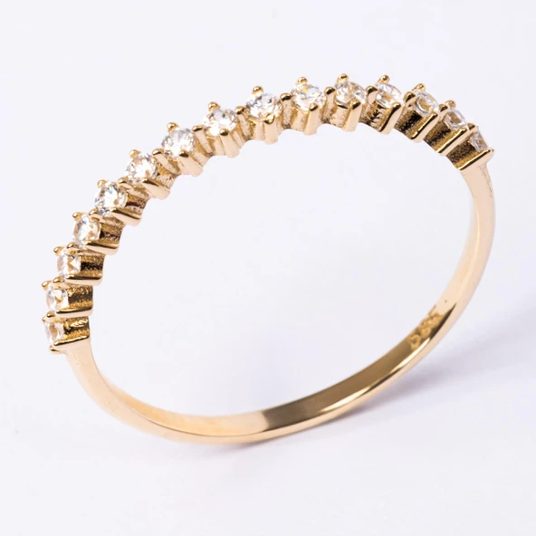 Gümüş Yüzük - Yarım Tur Alyans Zirkon Taşlı 925 Ayar Gümüş Yüzük - 7