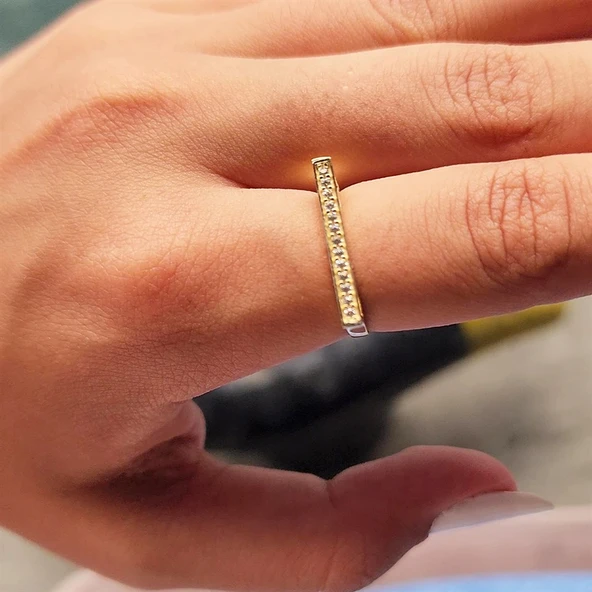 Gümüş Yüzük - Signity Swarovski Taşlı Düz Çizgi Modern Dizayn 925 Ayar Gümüş Yüzük - 2