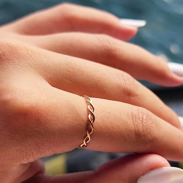 Gümüş Yüzük - İnce Örgü Minimal Tasarım 925 Ayar Gümüş Alyans-Örgü Minimal Yüzüğü-Hediye Gümüş Yüzük - 7