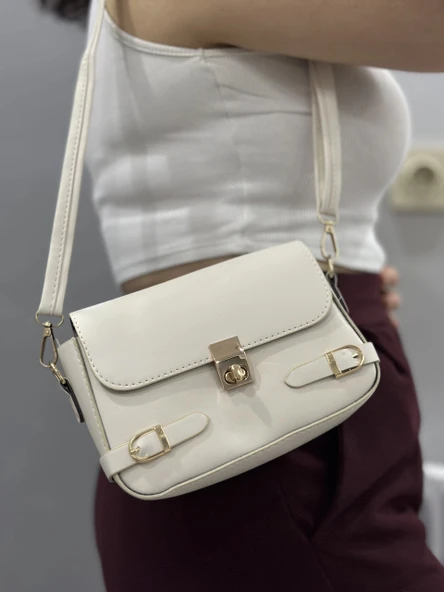 BİÇOMİ Zerej kemerli krem cilt çanta ürün görseli