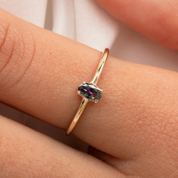 Gümüş Yüzük - İtalyan Kol 0.30 Ct Mistik Topaz Taşlı Tek Taş Yüzük-Mistik Topaz 925 Ayar Gümüş Yüzük
