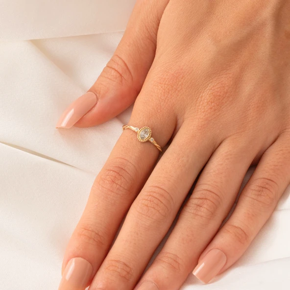 Gümüş Yüzük - 0.50 Karat Swarovski Taşlı Modern Tasarım 925 Ayar Gümüş Evlilik Teklifi Yüzüğü - 6