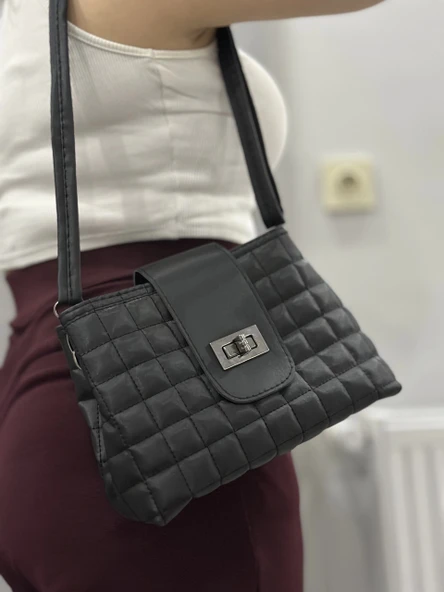 BİÇOMİ Kapaklı kapitone siyah cilt çanta - Resim 2