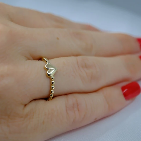 Gümüş Yüzük -  Puantiyeli Kalp Modern Tasarım 925 Ayar Gümüş Bombeli Kadın Yüzük Günlük-Hediyelik - Resim 12