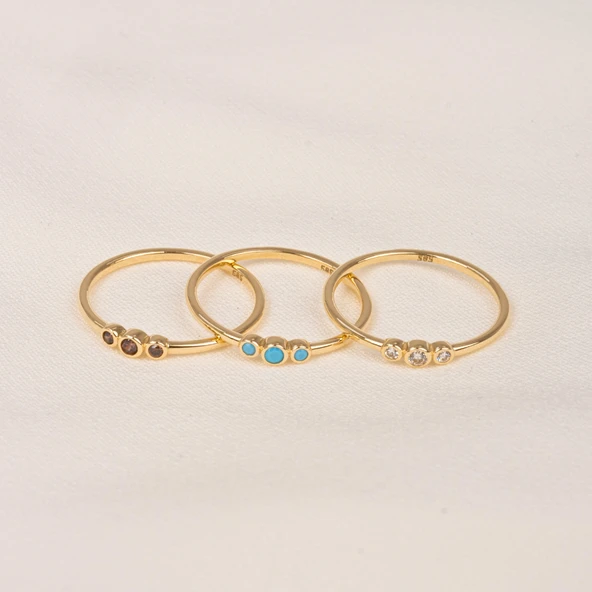 Gümüş Yüzük - Tria Swarovski Taşlı Modern Evlilik Teklifi Yüzüğü - Minimal Hediyelik Gümüş Yüzük - 10