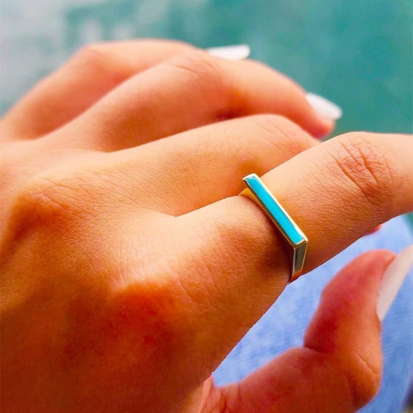 Gümüş Yüzük - Kalın Çizgi Kişiselleştirilebilir İsim Harf Yazılabilir Gündelik 925 Ayar Gümüş Yüzük - Resim 6