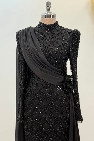 Milena Tesettür Abiye Siyah - Resim 2