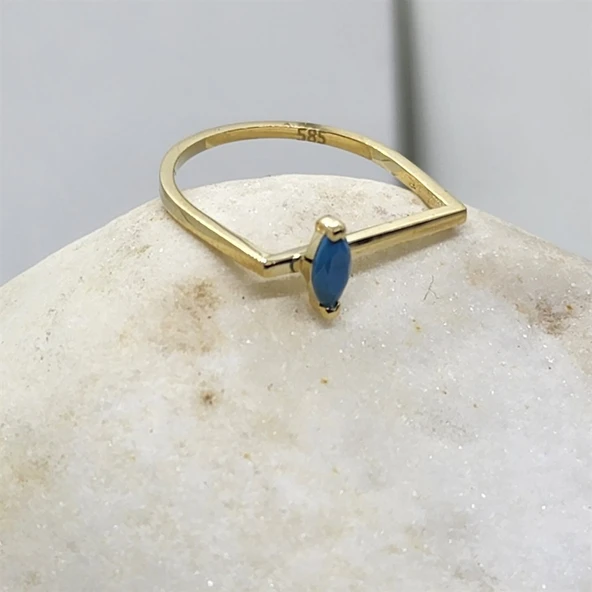 Gümüş Yüzük -  0.40 CT Mekik Firuze Taşlı Kare Kol Tasarım Gümüş Hediyelik Kadın Tektaş Gümüş Yüzük - Resim 3