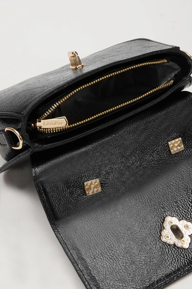 Levidor Siyah Rugan Kadın El ve Omuz Çantası 930179 - 4