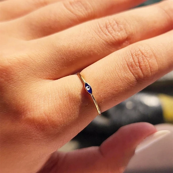 Gümüş Yüzük - Mekik Lacivert Mineli Göz Gümüş Yüzük-Minimal Tektaş Tasarım Nazar Boncuğu Gümüş Yüzük - Resim 12